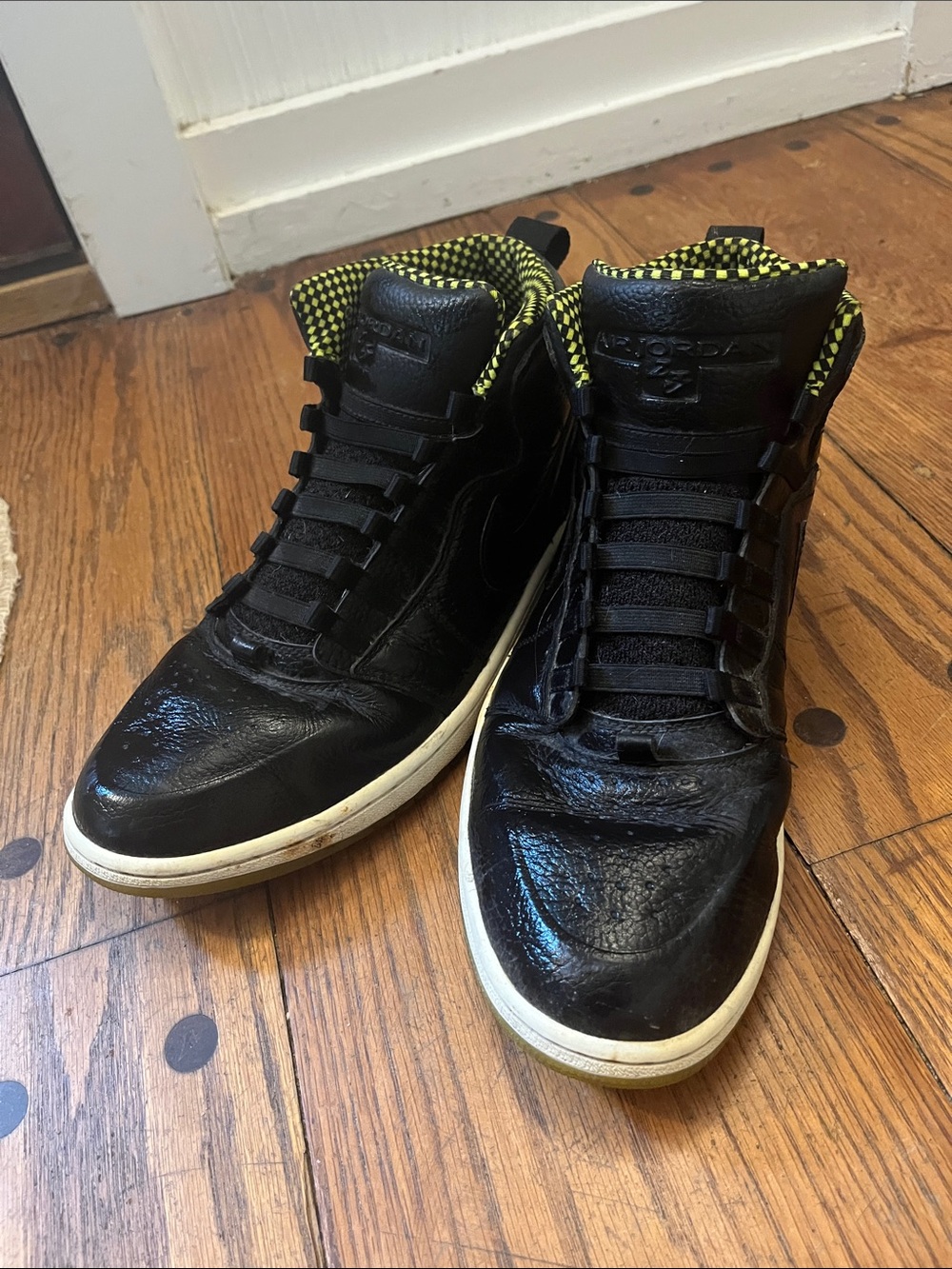 Nike Black High-Top Sneakers with Yellow Check Lining no laces